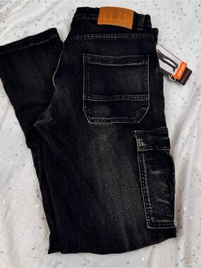 Men’s Black Straight Cargo Jeans by Refinery Republic 34x32